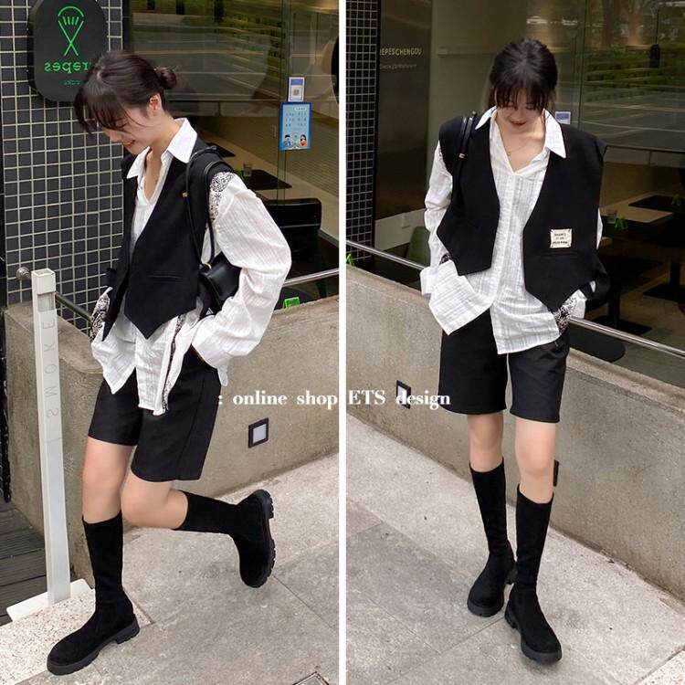 鞋女2021年平底高筒女长靴磨砂长筒弹力瘦瘦靴春秋单靴大码靴 NB