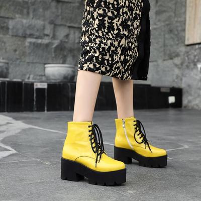 松糕漆皮厚底高跟紫色大码系带鞋