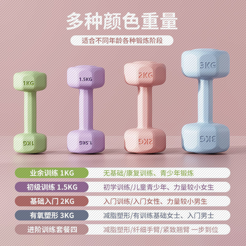 小哑铃女士健身器材家用儿童包胶男士练臂肌壶铃瑜伽哑铃套装