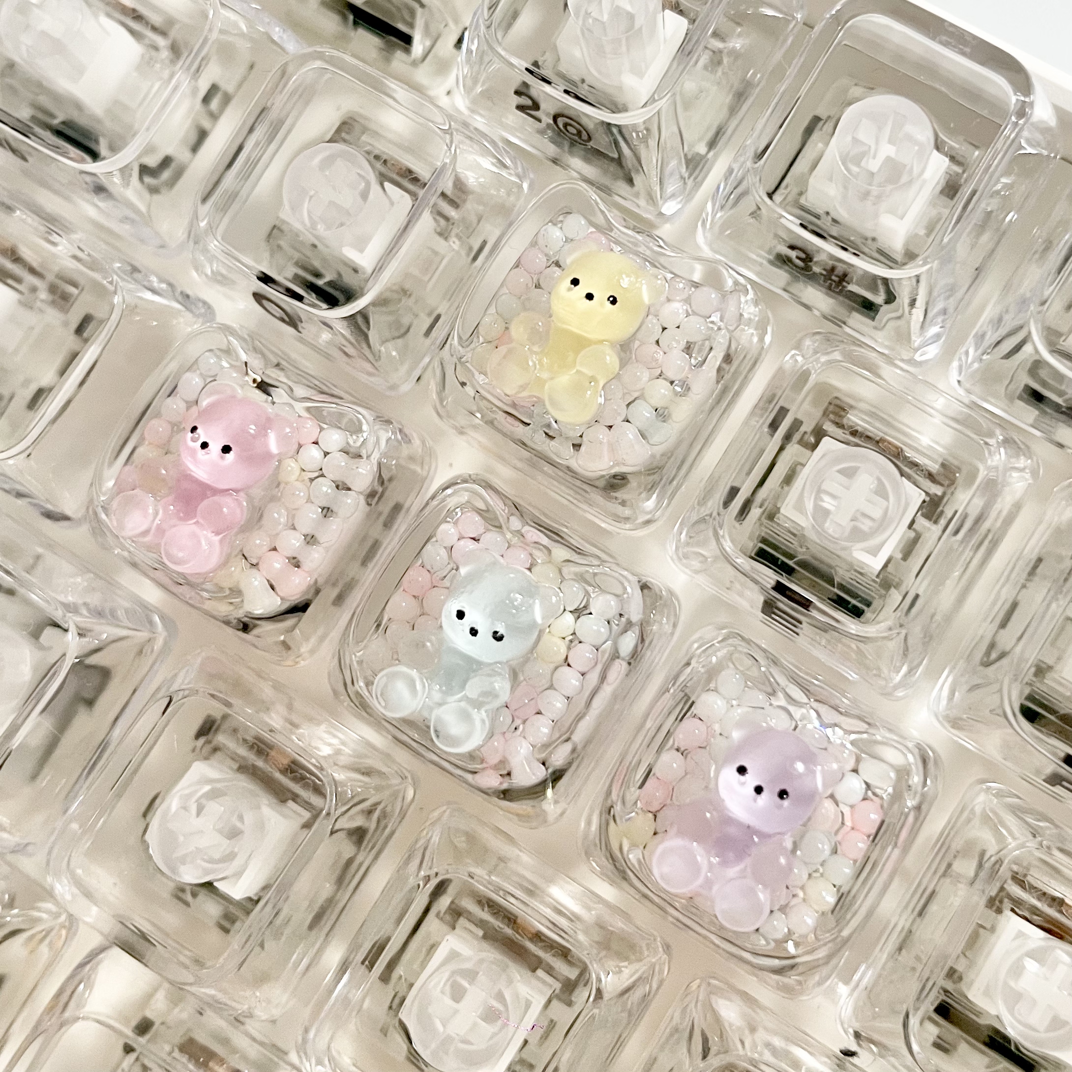 猫猫头彩色小熊键帽立体透光个性美甲树脂机械键盘十字ESC装饰