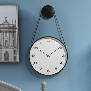 北欧创意钟表挂钟家用客厅大号金属皮带卧室简约大气静音挂墙挂钟
