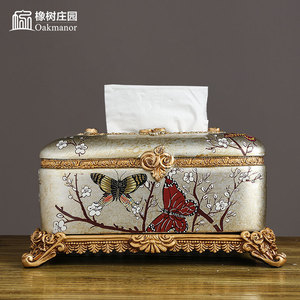 ins美式纸巾盒摆件家用奢华餐巾纸盒创意客厅茶几欧式轻奢抽纸盒