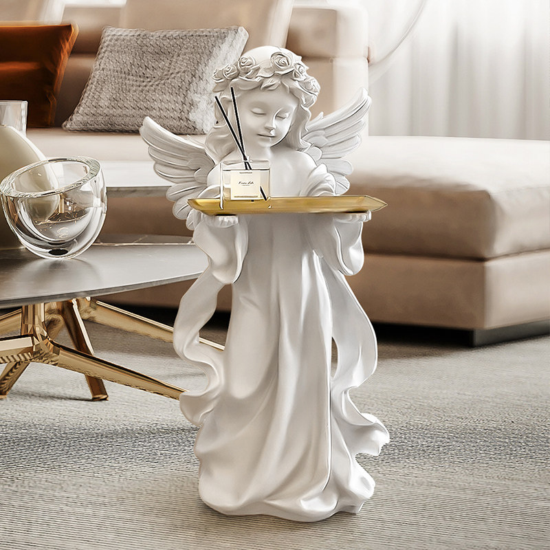 爱丽丝少女天使托盘落地摆件玄关钥匙茶几桌面装饰品创意石膏雕塑