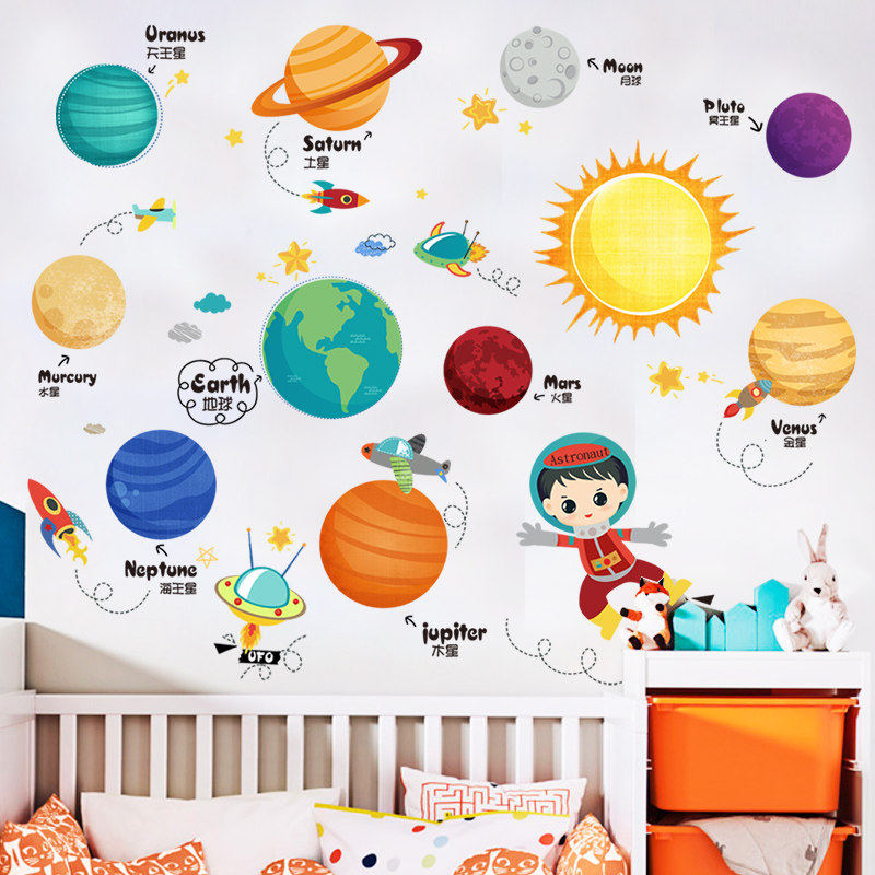 自粘壁纸卧室床头墙面墙贴画房间装饰品儿童贴纸太空星球卡通墙贴