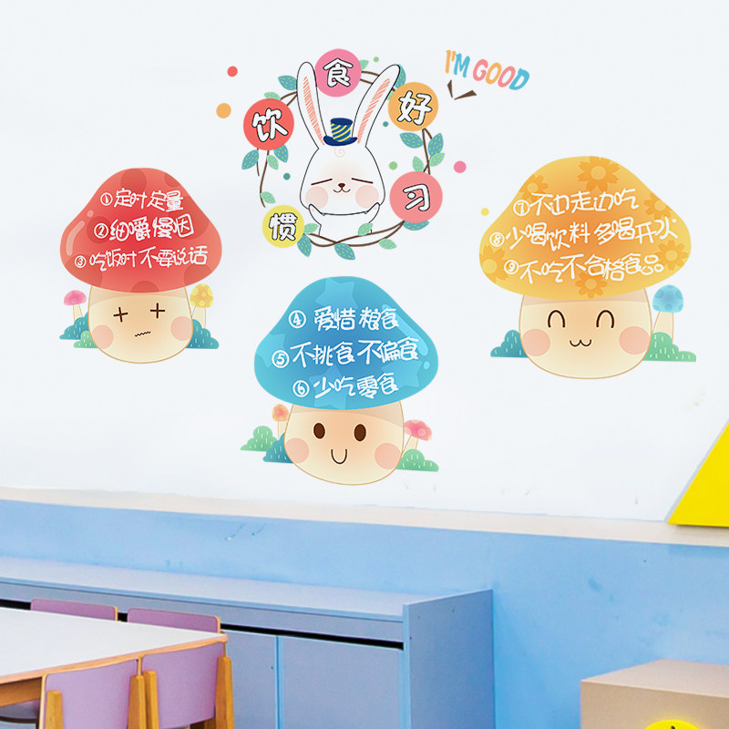幼儿园墙面装饰餐厅环境布置自粘墙贴纸小朋友吃饭饮食好习惯贴画