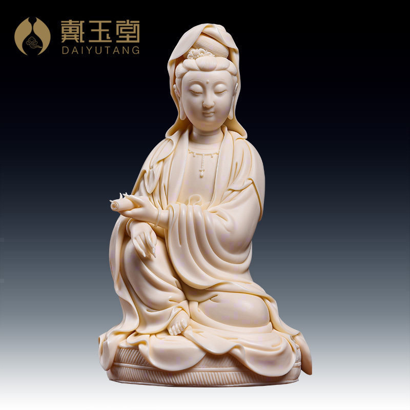 戴玉堂 陶瓷摆件《玉黄瓷 坐蒲团持经观音》林建胜佛像限量艺术品