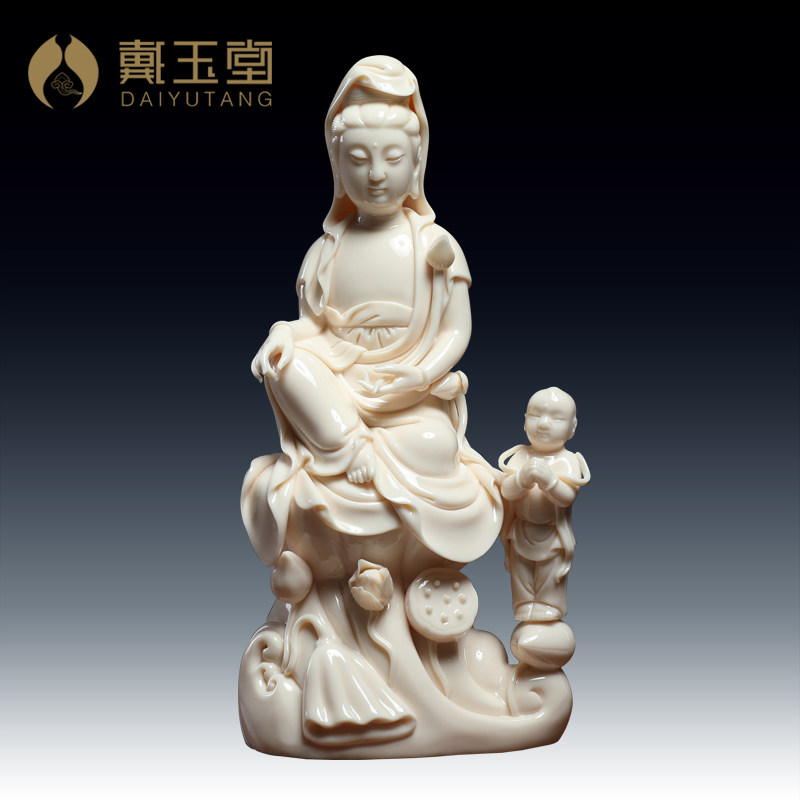 戴玉堂 陶瓷摆件《仿古瓷 童子拜观音》仿何朝宗白瓷佛像客厅供奉