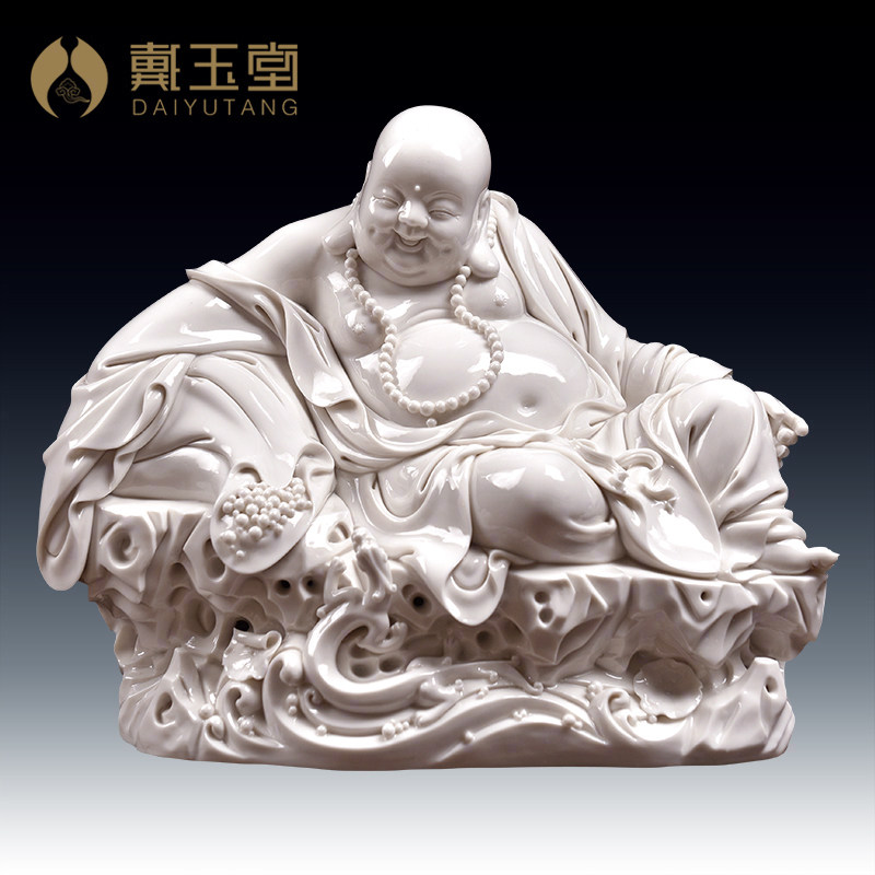 戴玉堂 德化白瓷大肚笑佛瓷雕艺术工艺品家居佛像摆件戏龙弥勒佛