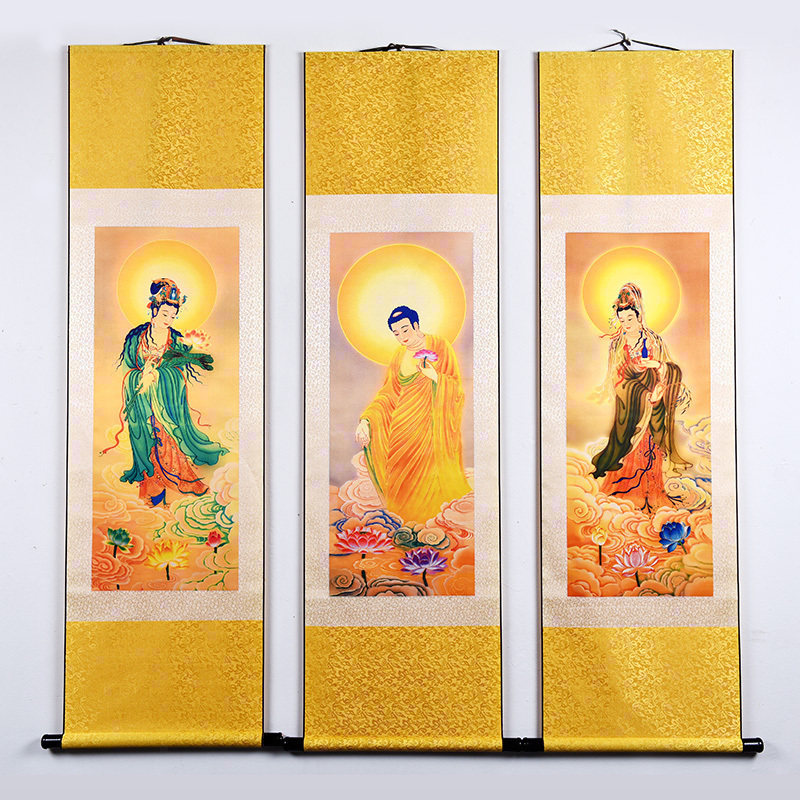 戴玉堂西方三圣画像挂画高清立体佛像丝绸挂画三圣神像画家用供奉|ruв категории Домашний быт, декоративная живопись, техника живописи - от Buy2taobao.com для оказания профессиональной услуги покупки агента Taobao