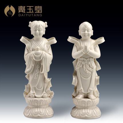 戴玉堂陶瓷观音菩萨佛像金童玉女一对童子龙女客厅供奉用品摆件