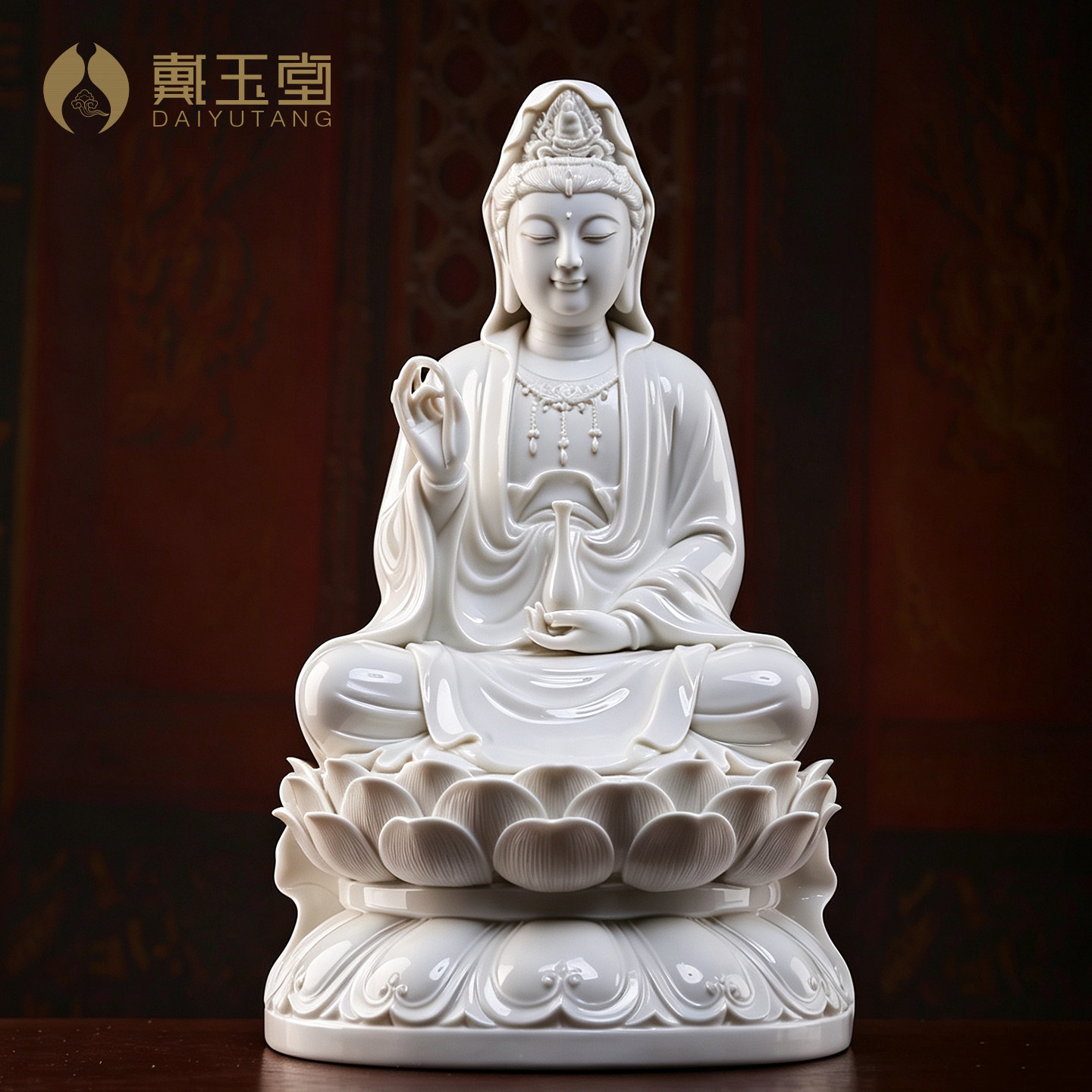 戴玉堂陶瓷正坐莲花观音佛像南海观世音菩萨像客厅家用供奉佛摆件