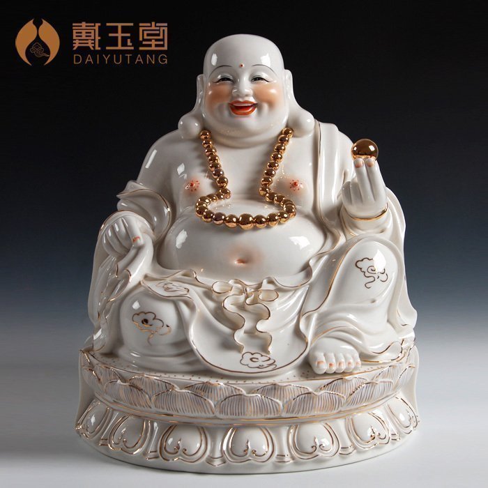 戴玉堂陶瓷摆件《玉白金彩弥勒笑佛》弥勒佛佛像居家供奉家居饰品