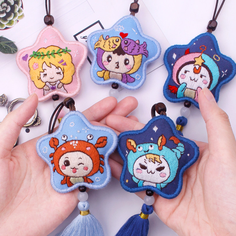 평화 부적 자수 DIY 초보자 수제 자기 자수 재료 가방 보디 가드 별자리 향 주머니 지갑 남자 친구를위한 평화로운 축복