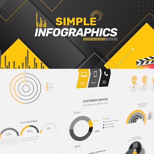 FCPX插件-50种简洁信息数据统计图表展示动画simple infographic