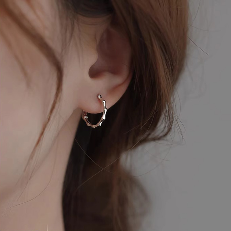 足银990竹节耳扣精致纯银耳环女