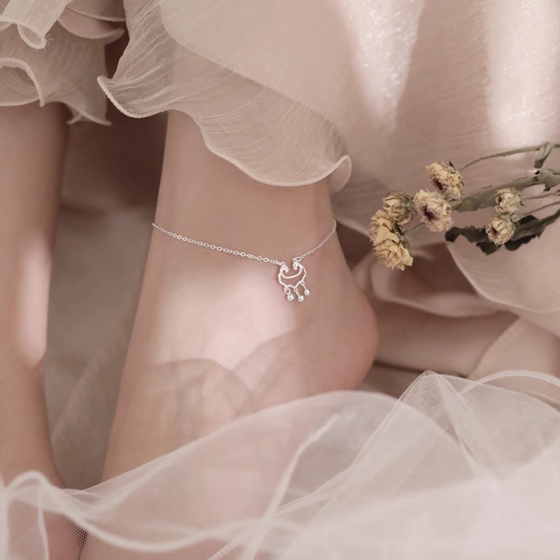 足银990长命锁脚链纯银古风森系