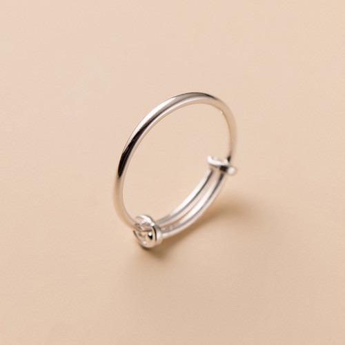 足银999素圈推拉戒指光面开口可