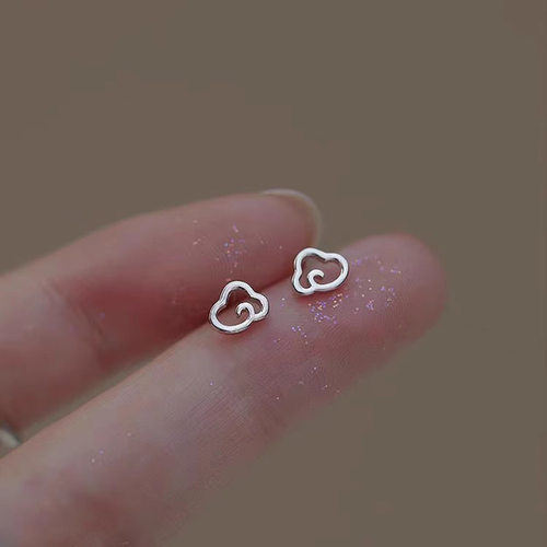 足银999云朵耳钉纯银祥云女养耳