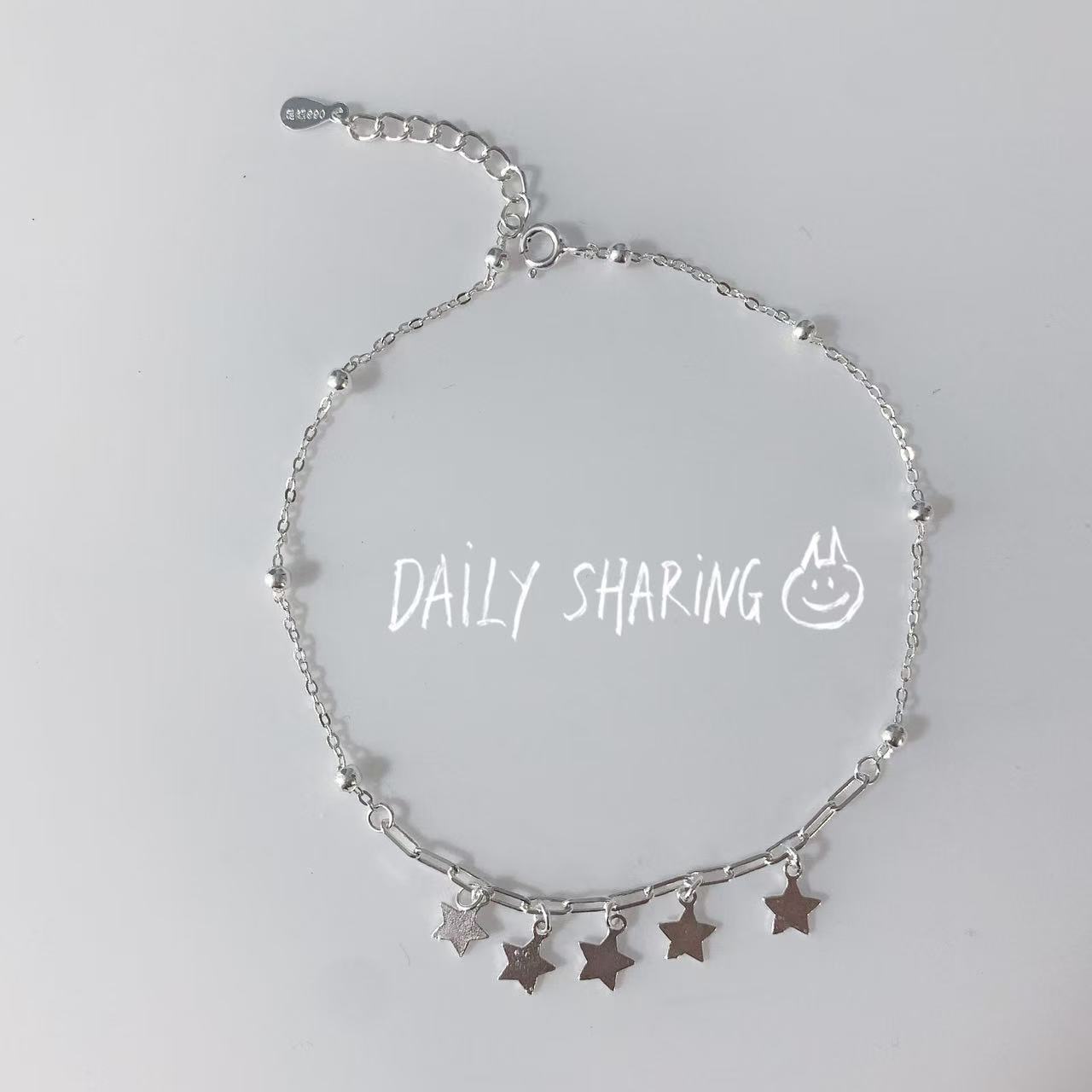 足银990五星脚链女满天星星纯银