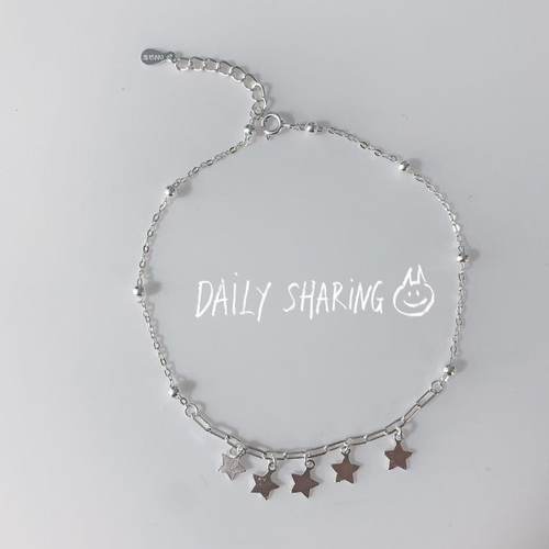 足银990五星脚链女满天星星纯银