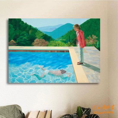 Hockney泳池和两人 现代简约风景人物挂画客厅餐厅装饰画无框画横