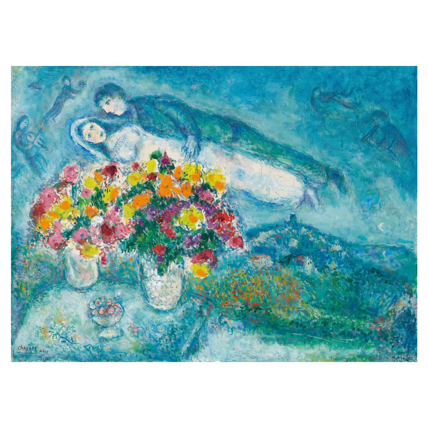 夏加尔装饰画挂画 天空中的恋人们 Chagall 法式浪漫梦幻人物画