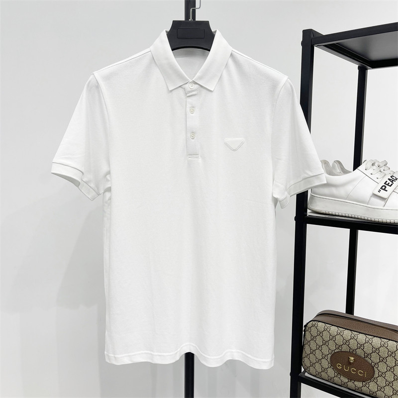 男装纯棉休闲POLO衫 夏季新品透气三角标纯白色短袖翻领T恤衫潮