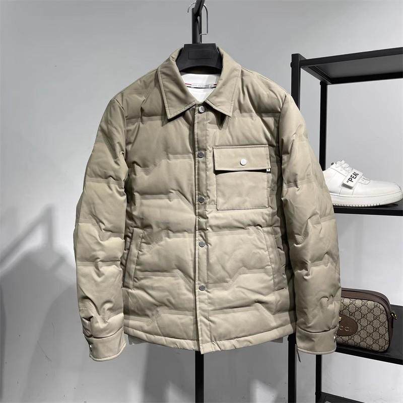 G款2024年冬季三防面料衬衫式羽绒服男士通勤翻领白鸭绒夹克外套