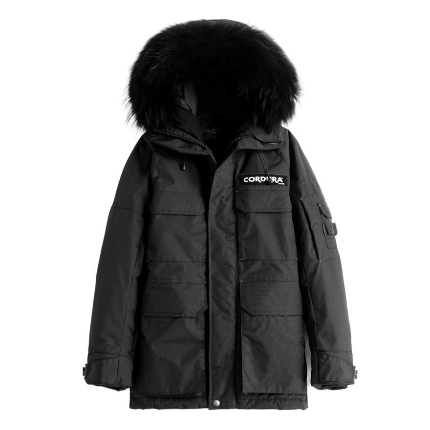 鸟款男士冬季新品黑色多口袋连帽工装羽绒服进口貉子毛防风外套潮