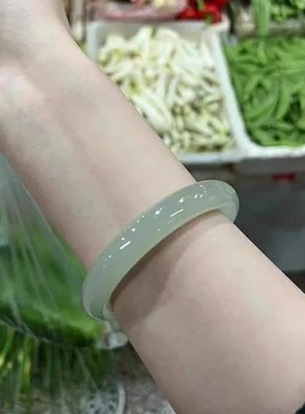 小髓手镯青白胖圆条天然新疆镯子冰透处理镯子晴水阿富汗玉石和田