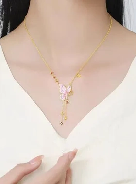 送女友珐琅彩项链蝴蝶生日礼物新款共舞蝴蝶国风花蝶流苏