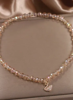 女礼物手串轻奢新款手环吊坠性感设计闺蜜小众手链2024黄水晶天鹅