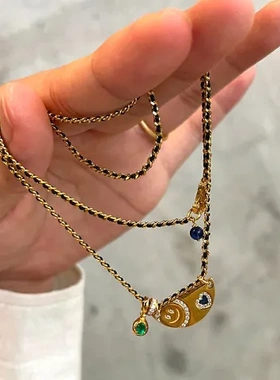 一件黑金项链同款古风吊坠笑脸女中爱心超重工DIY微镶