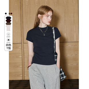 圆领基础体恤 T恤女2026年春新款 库恩玛维Clean Fit极简风正肩短袖
