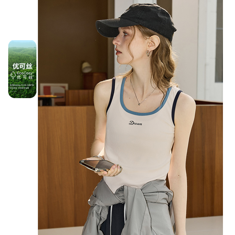 短款bm无袖背心撞色修身吊带