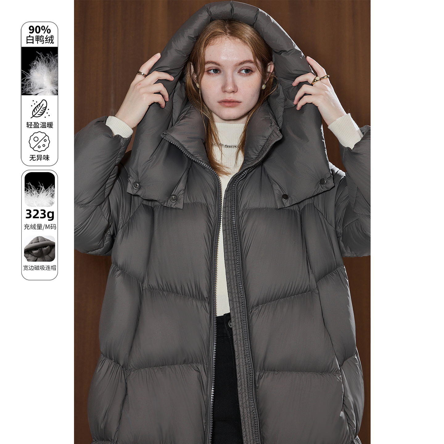 库恩玛维气质长款羽绒服女装冬季