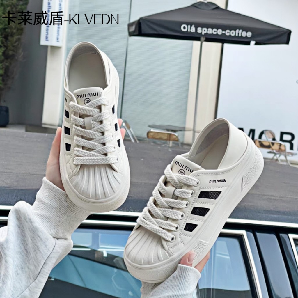 klvedn/卡莱威盾女鞋系带圆头网布小白鞋松糕底女休闲鞋9201101