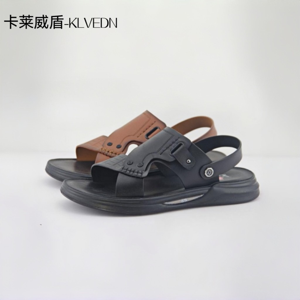 卡莱威盾两穿沙滩凉鞋真皮舒适轻便防滑露趾外穿凉拖男鞋2339010