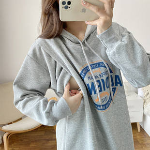 女哺乳卫衣连衣裙秋冬装大妈款宽松孕妇月子连帽喂奶衣服包邮特价