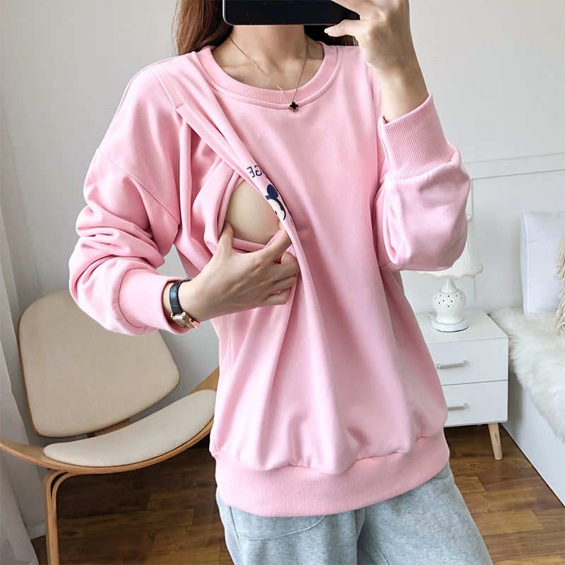 孕妇纯棉春季产后春装上衣服春秋卫衣哺乳期外出辣妈外穿喂奶女装
