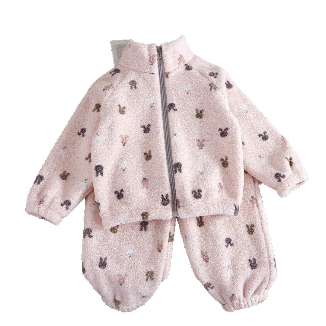 新款秋冬季加绒加厚套装韩版儿童家居服男女童保暖套装童装批发