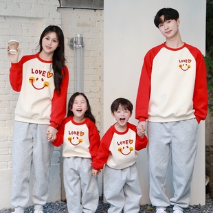 撞色一家三四口全家装 2025秋季 卫衣韩版 350克重磅亲子装 上衣 新款