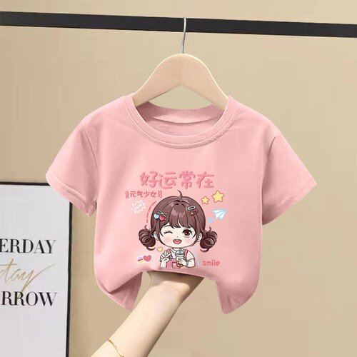 2185#女童纯棉t恤短袖2025新款儿童韩系宽松中大童卡通夏装上衣潮