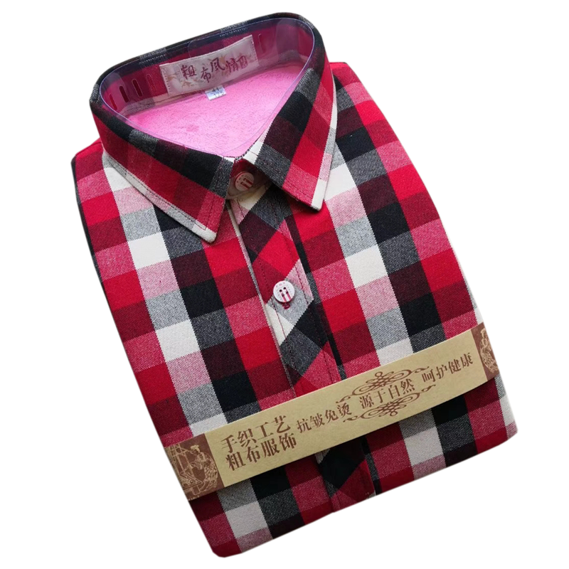 老粗布女士保暖衬衣 长袖加棉衬衫 加绒加厚 多色包邮