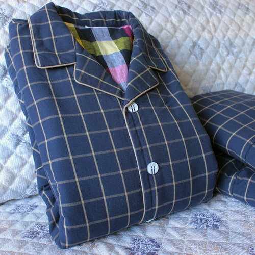 冬季纯棉棉睡衣套装老粗布男士