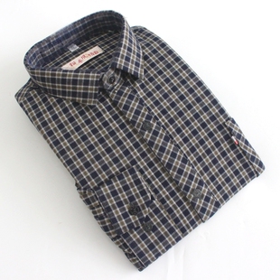 长袖 男士 格子衬衣 爸爸装 处理 清仓特价 中青年男装 纯棉老粗布衬衫