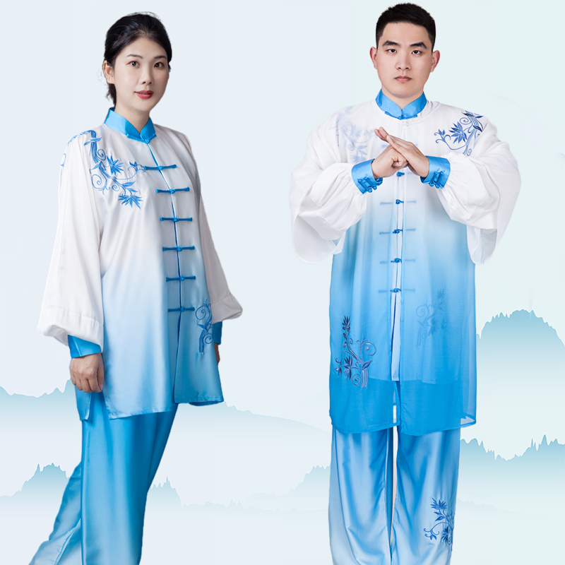 男女青花瓷八段锦练功服高端渐变