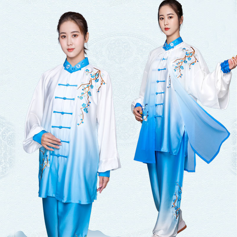 新款太极服刺绣女太极拳服男渐变色武术练功表演服比赛服飘逸春秋