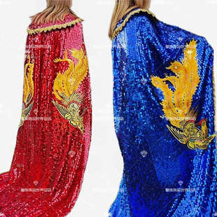 定制加密凤袍凤凰战袍颁奖披风斗篷选美新娘结婚酒吧夜花场冠亚军