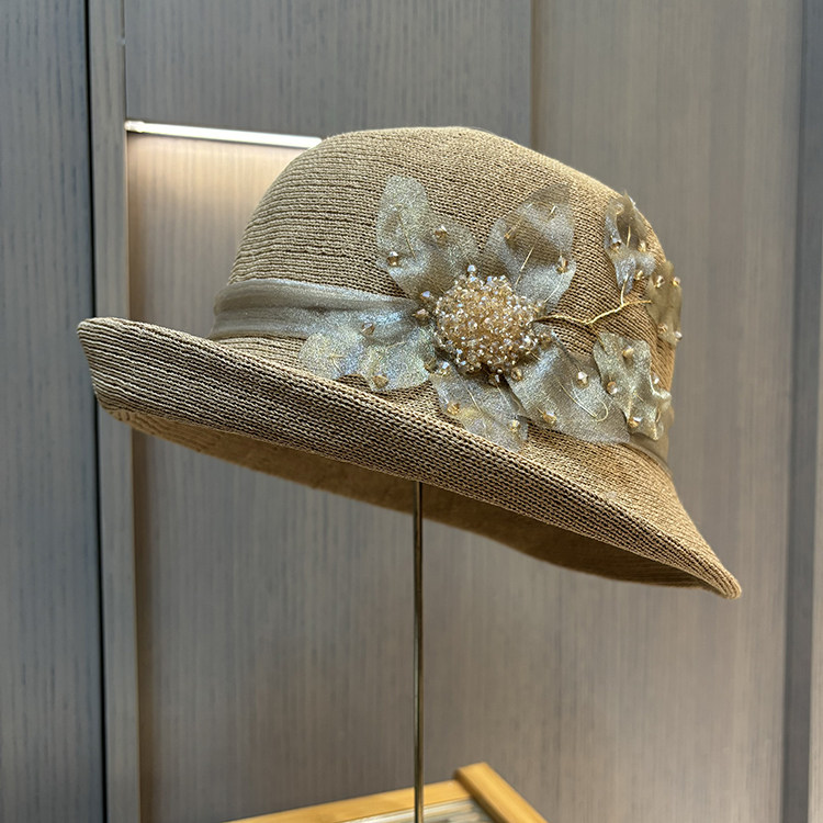 时尚新款手工花朵礼帽女士夏季遮阳防晒帽子国潮风卷边渔夫太阳帽
